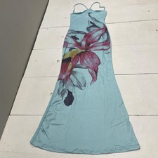 Fashion Nova Dress Womens Small Blue Skyfall Maxi Floral Spaghetti Strap Bodycon