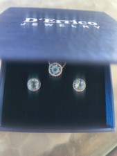 Sterling Silver Aquamarine Set: Banded Ring + necklace and Halo earrings