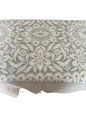 Vintage floral lace cream tablecloth with scalloped edge 86 64in