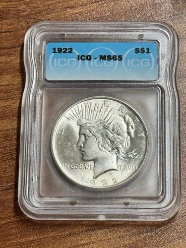 1922 P Peace Silver Dollar Graded ICG MS65 Stunning Gem BU $1 Coin (Slab3269)