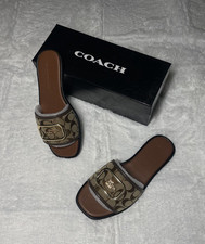 Coach Womens Slide Sandals Faux Leather Logo ...