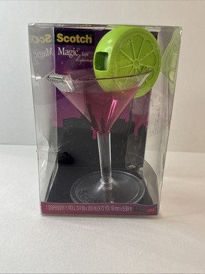 Scotch Magic Tape Dispenser Cosmo Pink Martini Cocktail Glass Lime Tape Holder