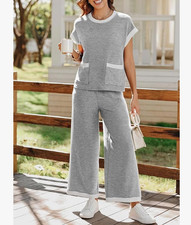 Shewin Womens Knit Lounge Set Grey Size L
