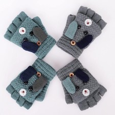 Kids Winter Flip Top Gloves Fingerless Pattern Children Girls Warm Boys