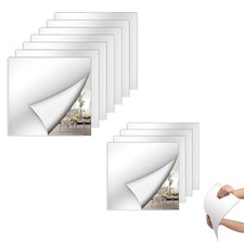 12PCS Self Adhesive Acrylic Mirror, 8" 8" Flexible Wall Mirror Sheets, 2MM