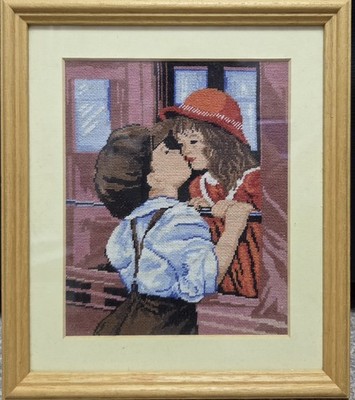 Nadelspitzen Wandteppich 13x16cm gerahmt Handarbeit vor 20 Jahren