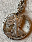 1942 Walking Liberty 90% Silver Half Dollar Cut Out Coin Necklace Pendant