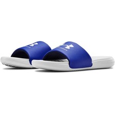 Under Armour 3023761 Men's UA Ansa Fix Slides, Halo Gray/Royal, Size 14