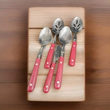 Stainless Korea Flatware Red Handle Serving Spoons 1 Butter Knife Set Of 5