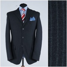 Mens Italian Blazer 42L UK Size Striped Dark Grey Wool Sport Coat Jacket