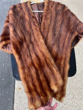 Vintage Brown Fur Stole Shawl Wrap Formal 1940s 1950s