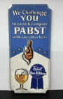 Vtg 70s Pabst Blue Ribbon Beer Sign Solid Wood We Challenge You Wall Hanger