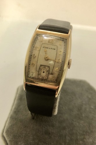 Montre Vintage Hamilton Sidney - Remplie Or 1937 - Mécanique - Cuir Brun - Fonctionne Parfaitement