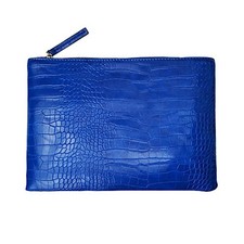 Women Clutches Crocodile Grain PU Leather Envelope Clutch Bag Blue