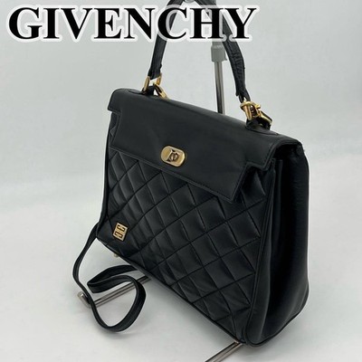 Givenchy Black Quilted 4G Logo Leather 2Way Shoulder Bag Crossbody Auth