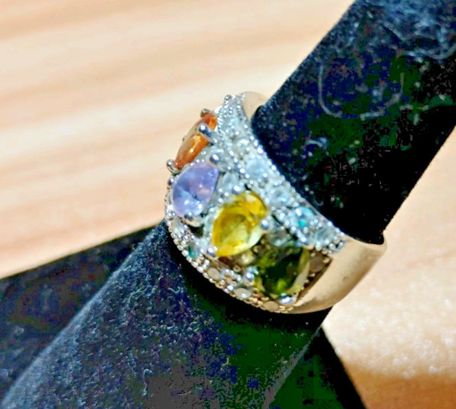 925 Sterling Silver Ring Multiple Multicolored Ge… - image 5