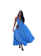 ZARA ZW COLLECTION V-NECK LONG DRESS WITH TIE SZ M BLUE  2816/995/405