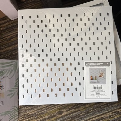 2 Pack Pegboard Organizer W/ Accessories Mini Metal Holder, Plastic Clips. NIP