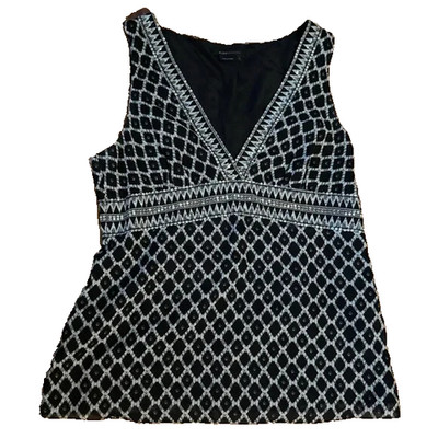 BCBG Vintage Black & White Glitter Geometric Patterned Women's V neck Tank Top