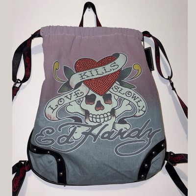 Ed Hardy Love Kills Slowly Skull Heart Logo Backpack Purple  display picture 1