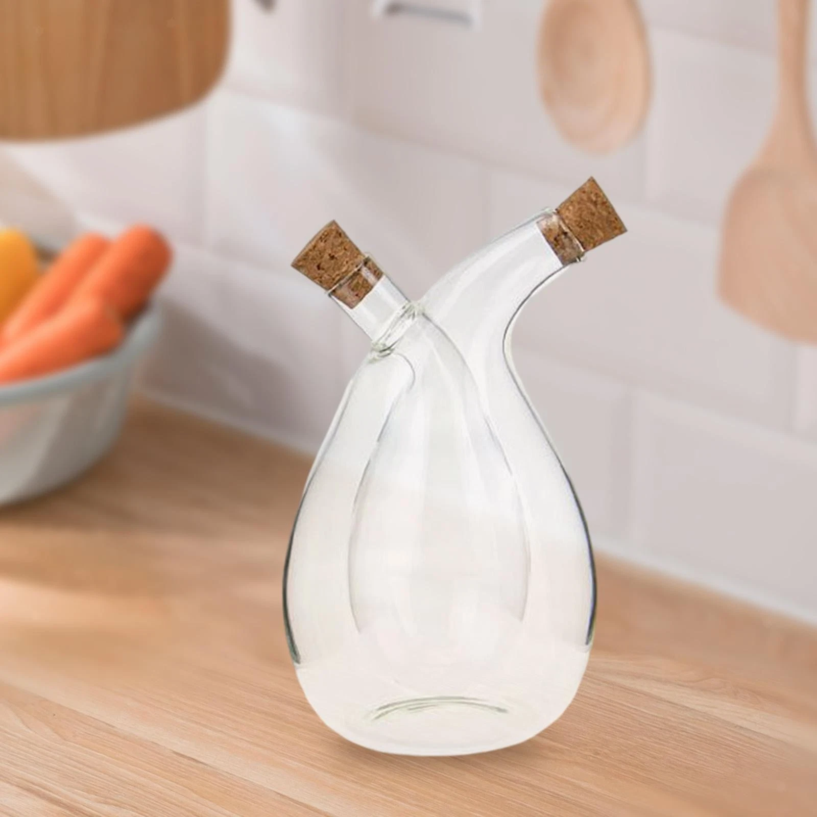 2 in 1 Cruet Bottle Separated Compartments 3.7x5.5inch Accessory Transparent
