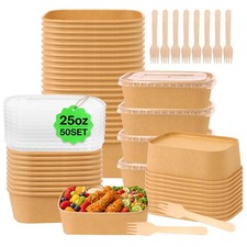 Best 50 Pack 25 oz Paper Food Containers with Lids, Meal Prep Disposable Large