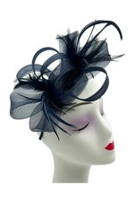 Loop Bow Fascinator with Feathers - Synthetic Curls & Ribbons
