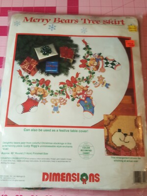 Dimensions 8444 Merry Bears Tree Skirt Cross Stitch Kit NEW 45  Round
