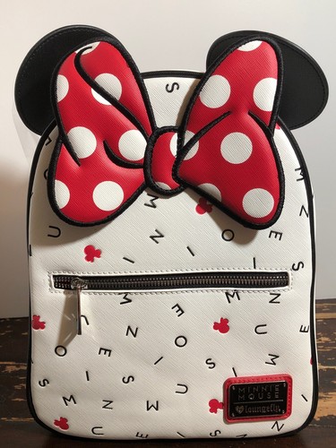 Loungefly Disney Minnie Mouse Scattered Letters Mini Backpack Bag Rare NWT - Afbeelding 1 van 5