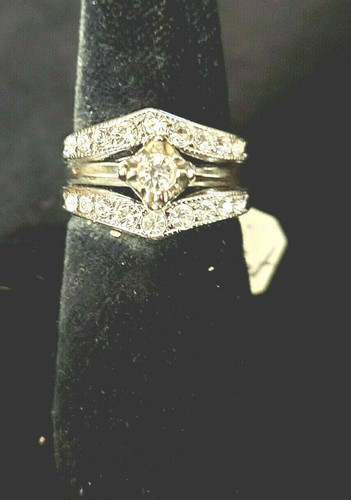 Ladies White Gold Plated CZ Engagement Wedding Ring Set Size 5 3/4 NWT - Picture 3 of 11