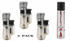 Vertigo by Lotus Cyclone Triple Torch Cigar Lighter Clear 3 Pack + Butane