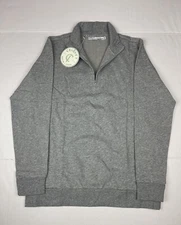 Criquet Men Gray 1/4 Zip Med Long Sleeve Pullover Golf Cotton Fleece Mock Neck