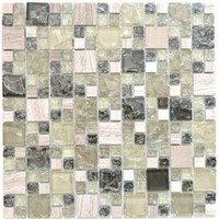 Mosaikfliese Transluzent GraugrüN Kombination Glasmosaik Crystal Stein GraugrüN
