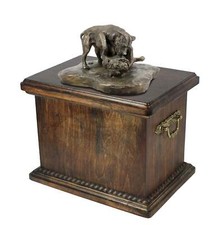 Solid Wood Casket Fighting Pitbull Memorial Urn for Dog's ashes,with Dog st