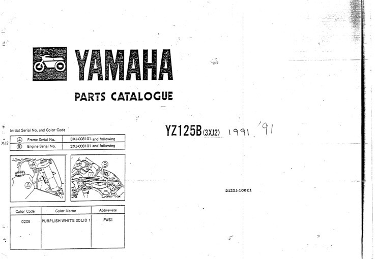 YAMAHA YZ125 YZ125B 1991 3XJ2 Parts Catalogue Parts Manual New | eBay