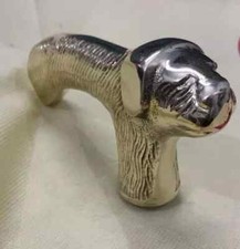 Sliver Designer Brass Dog Head Handle For Wooden Walking Stick