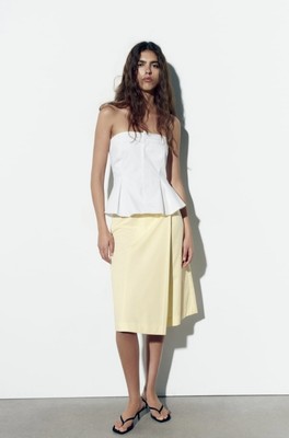 Haut bustier péplum blanc sans bretelles gabardine Zara