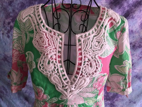 Lilly Pulitzer Kurzarm Empire Taille Tunika Kleid Rosa Grün Blumen Gr. 6 - Bild 7 von 11