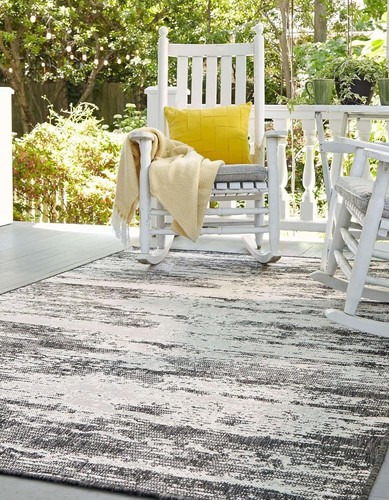 Outdoor Modern Area Rug - Cartago 3'3'' x 5'2'' Rectangle, Charcoal/Ivory - Picture 4 of 11