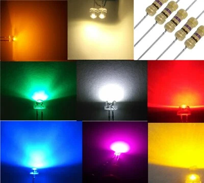 STG-TOP Diodi LED 5mm alta luminosità STRAW HAT 170° BIANCO ROSSO VERDE BLU RESISTENZE