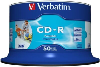 Verbatim CD-R AZO Wide Inkjet Printable 700 MB 50er Pack Spindel CD Rohlinge