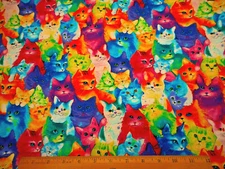 Cat Fabric By The Yard Bright Rainbow Kitty Kitties TT Premium Quilting Cotton