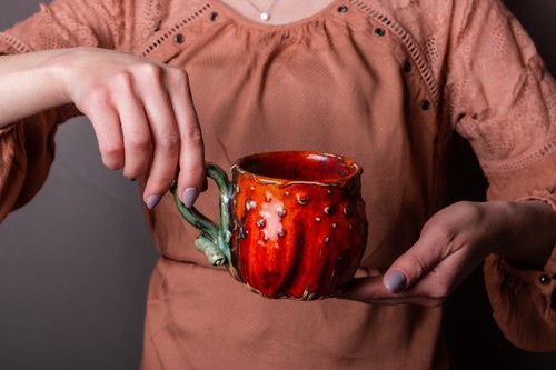 Ceramic Pumpkin Coffee Mug, Orange Set Of Two Mugs, Halloween Idea Gift - Picture 9 of 11