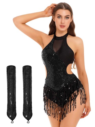 Damen Outfits Latein Trikot Cha Kostüme Walzer Body Flamenco Rückenfrei 2-teilig - Bild 23 von 55