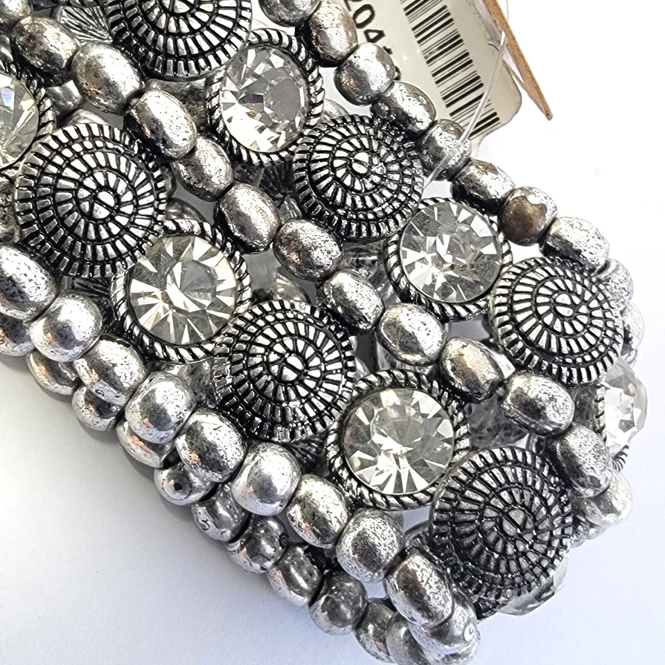 Brazalete elástico Lucky You (Alex Crawford) Shabby Chic rústico plata pedrería Foto 4 de 4