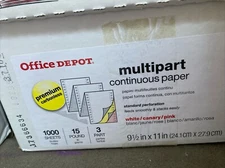Continuous MultiPart Paper 9.5"x11" 1000 Sheets White Yellow Pink Office Depot