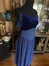 Weissman Dance Costume Fairy  Dress Deep Blue Velvet Strappy  Sz Medium Adult