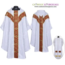 V COLLAR WHITE GOTHIC Vestment and Stole Set Unlined Chasuble,Casel,Casulla,NEW