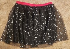 Girls SZ 10/12 Holiday Time Skirt-Halloween or Christmas-Black Netting, Red Band