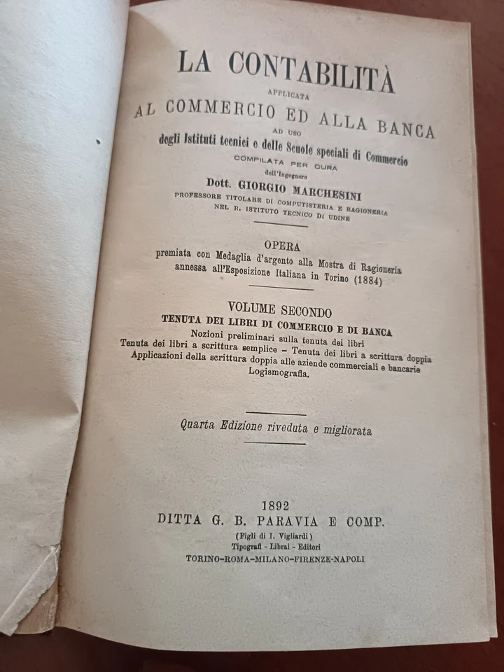 LA CONTABILITà APPLICATA AL COMMERCIO ED ALLA BANCA - MARCHESINI - 1892 PARAVIA - Immagine 3 di 4